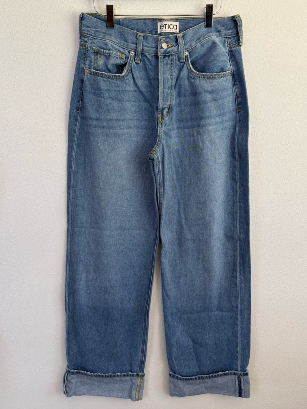 Etica Cropped Straight Leg Jeans Light Wash High Rise Cuffed Ethical Denim 27